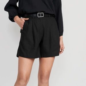 High waisted linen blend trouser shorts